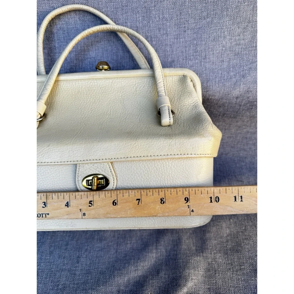 Vintage Justin Cowhide Ivory Travel Makeup Bag Train Case Handbag